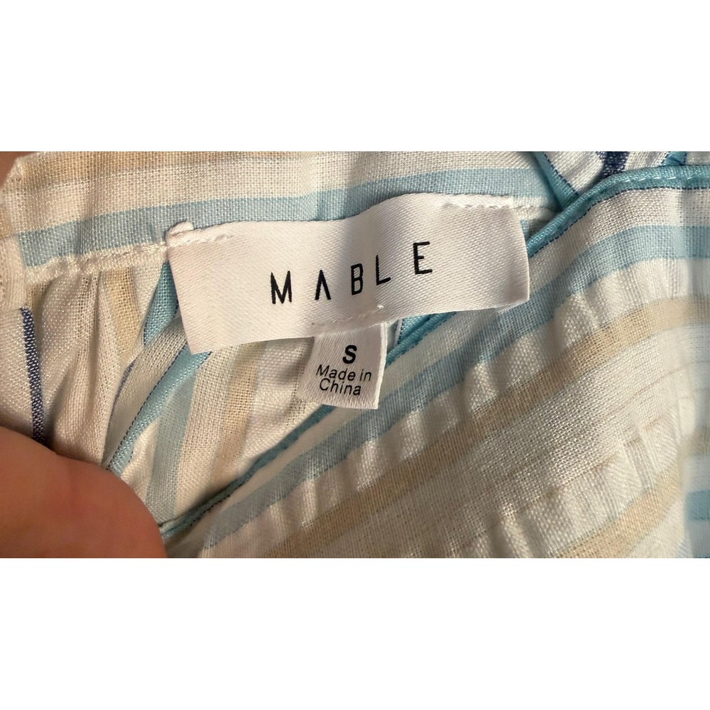 MABLE Dress Womens S Cottagecore Midi Sundress Striped Tiered Ruffle Milkmaid - Picture 4 of 7